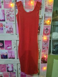 Ribbed Red Square Neck Bodycon Midi Dress