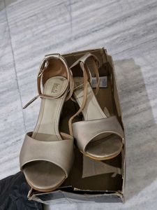 Golden Block Heel Footwear For Women