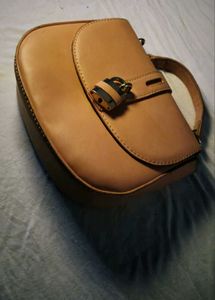 Peach Colour Leather Handbag with Lock Detail