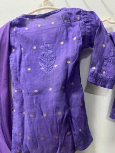 Purple Chikankari Girls Kurta Set