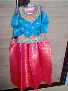 Semi Silk Aari Work Pattu Pavadai Set