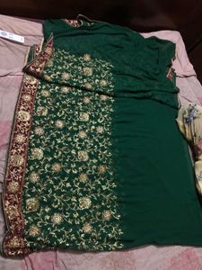 Green and Gold Embroidered Saree
