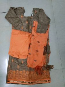 Orange & Brown Embroidered Salwar Kameez Set