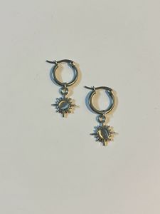 Silver Sun Charm Hoop Earrings