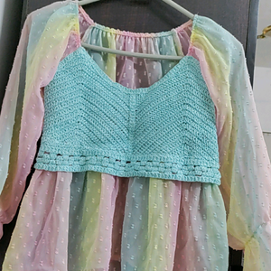 Rainbow Neted crochet top💕🌈😍very classy and elegant top no coins/swap❌tag removed it&#39;s totally New untouched