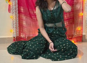 INDYA SHARARA Green Crop Top &amp; Palazzo Set From I