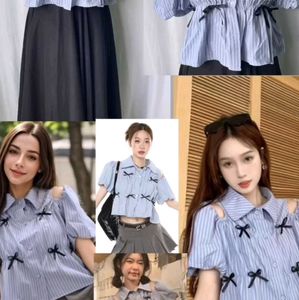 SAVANA Cute Striped Bow Top