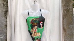 I. Unique Green Print Halter Top