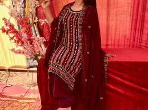 Maroon Mirror-Work Salwar Suit