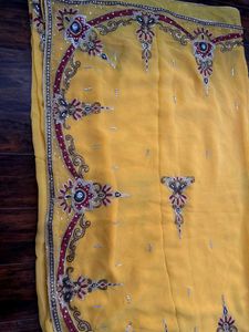 Mustard Yellow Saree With Embroidered Blouse
