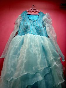 NEW SKY BLUE LAYER DESIGN GOWN WITH NECK DUPATTA