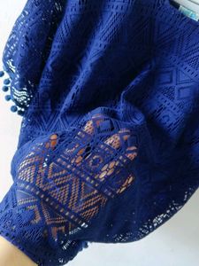 Blue Lace Pom-Pom Cover-Up