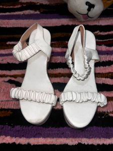 White Ruffle Detail Sandals