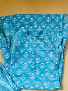 Blue Printed Kurti Set