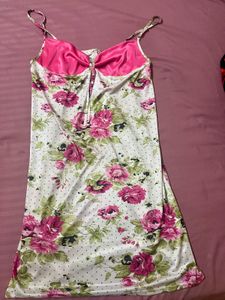 Pink Floral satin nighty with Robe
