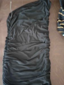Black One-Shoulder Ruched Dress