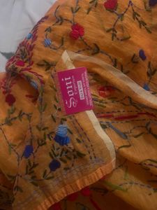 Elegant Yellow Hand Embroidered Saree