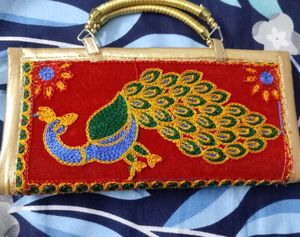 Embroidered Peacock Clutch