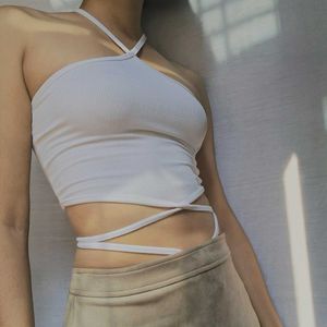 White Halter Crop Top