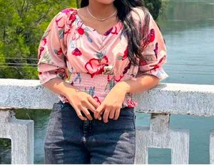 Floral Print Smocked Top