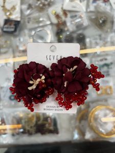 Red Floral Statement Earrings