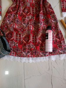 Red Paisley Print Kurta with Bell Sleeves🎀✨