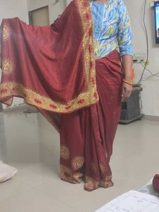 Elegant Maroon Saree some deficit in
