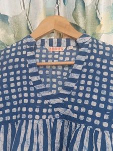 Dual Print Blue Cotton Top