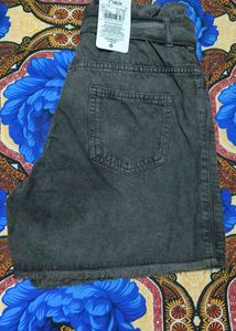 Shein Frayed Hem Denim Shorts With Tie-Up Belt