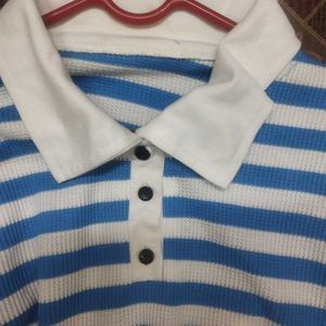 Blue &amp; White Striped Polo Shirt