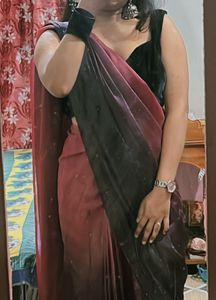 Women Pink &amp; Black Ombre Ready To Wear Saree