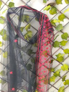 Black And Red Applique Work Suit Set