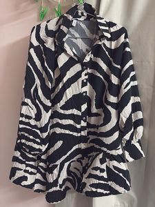 Zebra Print Ruffle Hem Shirt Dress