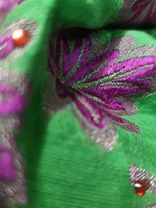 Green &amp; Purple Floral Saree