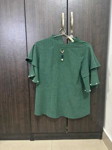 Green Ruffle Sleeve Top