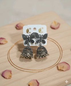 Butterfly Oxidised Jhumka Earrings for Women
