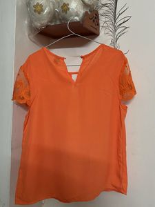 Orange Lace Sleeve Top