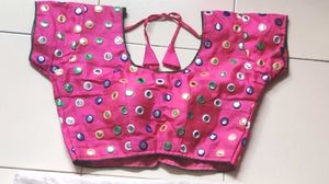 Pink Mirror Work Blouse Navratri Dandiya