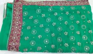 Saree blouse Flourescent green kasab kardana Ful