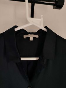 Navy Long Black Satin Shirt
