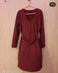 A Burgundy Belted Western Dress by HERSHEINBOX