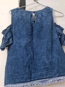 Denim Cold Shoulder Top