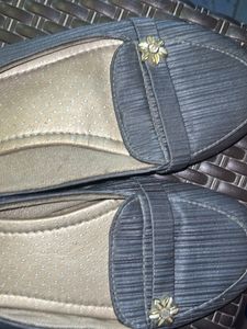 Black Slip-On Flats with Floral Detail