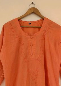 Peach chikankari Embroidered Kurta