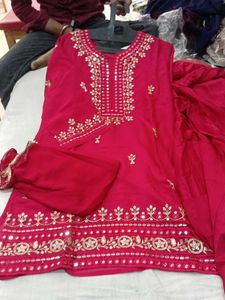 Red Embroidered Kurta Set