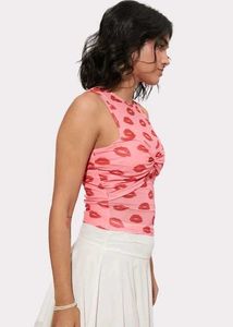 Pink Lips Print Mesh Top