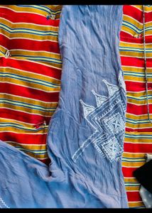 Icy Blue Tunic Embroidered Top