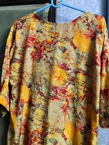 Crepe Yellow Printed Kurti