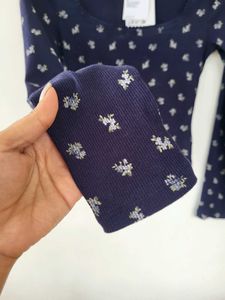 H&amp;M Navy Blue  Floral Long Sleeve Top