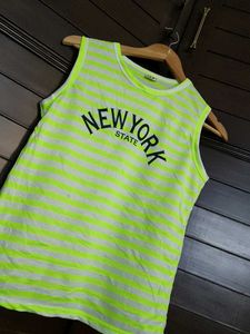 Women Green Striped Printed Casual Tank Top